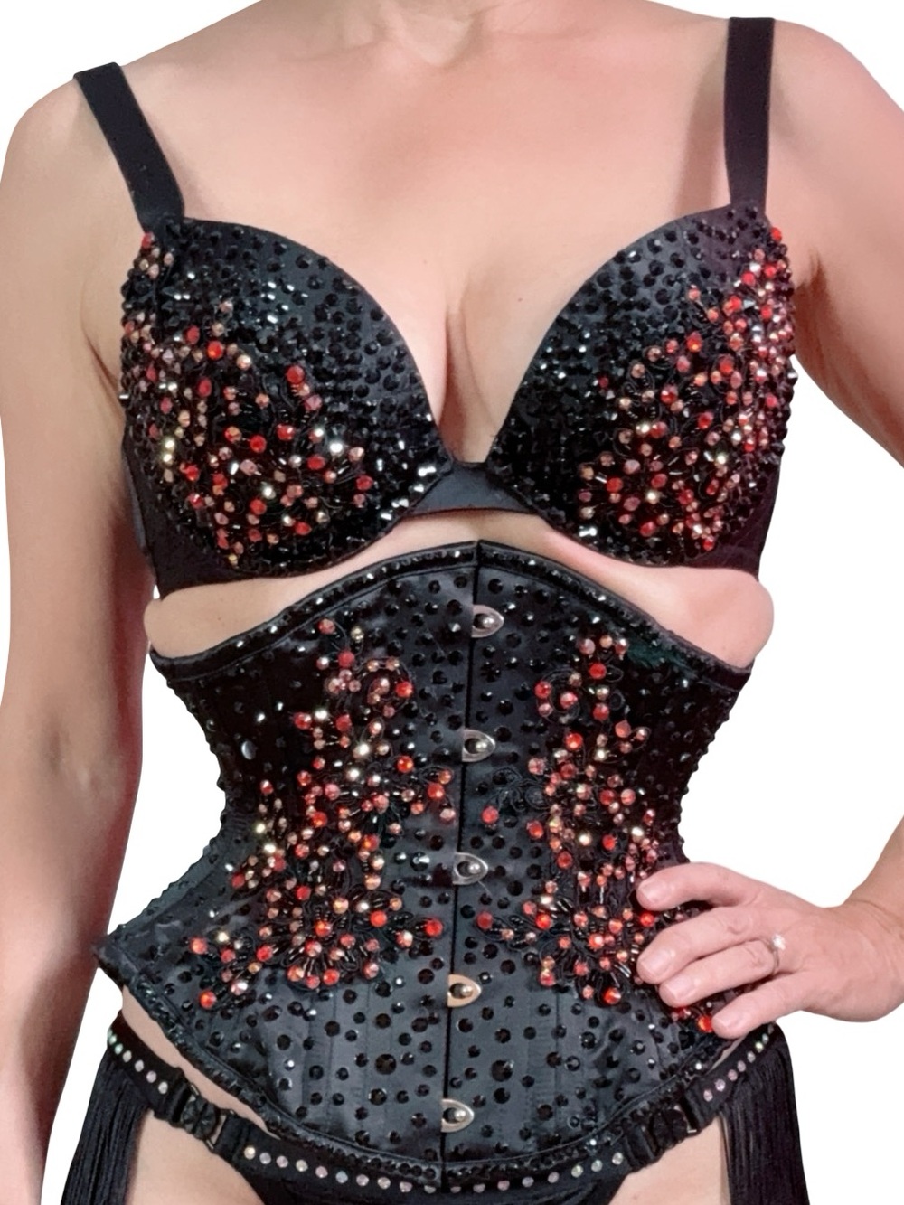 Black & red rhinestoned Bra & 20inch What Katie Did Waist-Cinching Corset